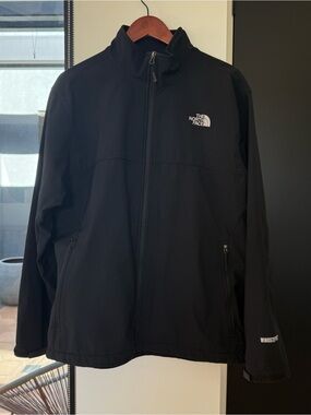 The North Face Black wind stopper Jacket with White Logo
